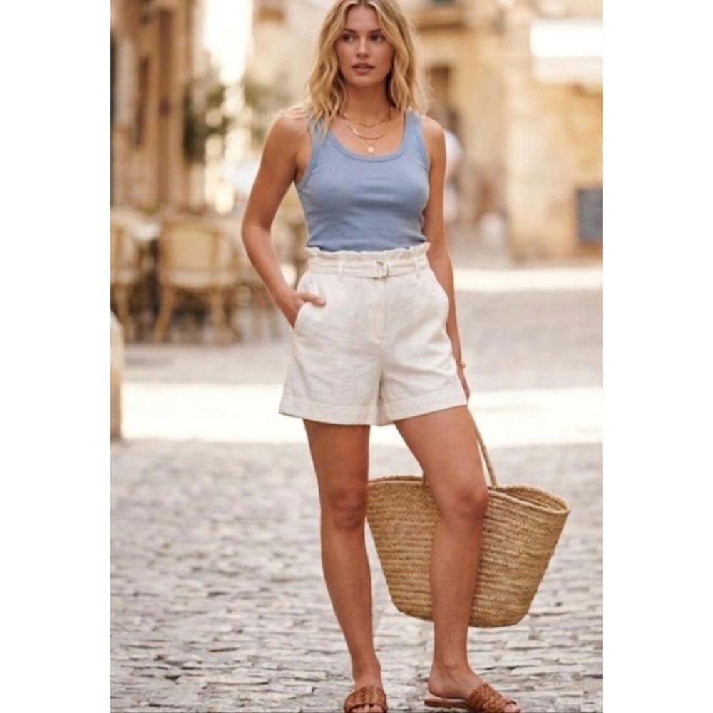 WAYF‎ Paperbag Shorts Women Size XS Off White High Waist Good